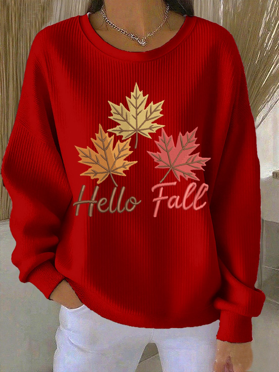 Women's casual autumn greetings printed round neck sweatshirt