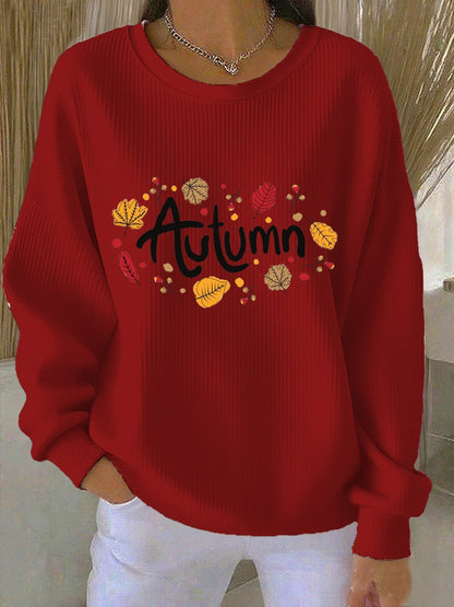 Women's casual autumn solid printed round neck sweatshirt