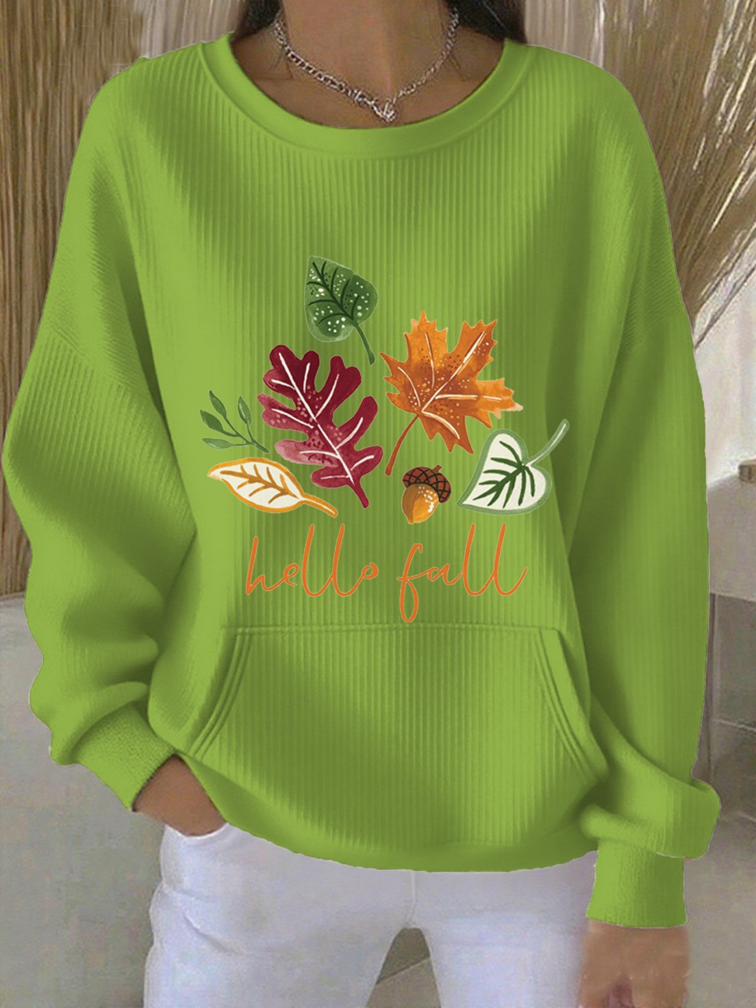 Women's casual autumn greetings printed round neck sweatshirt