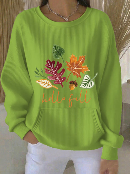 Women's casual autumn greetings printed round neck sweatshirt