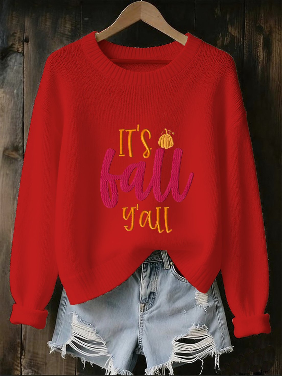 Women's casual autumn hello printed round neck knitwear