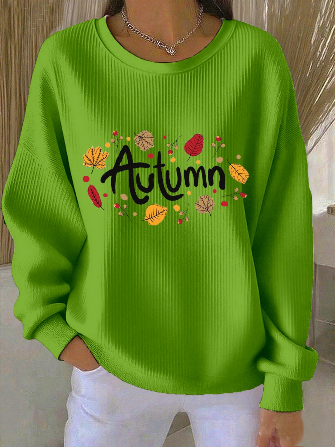 Women's casual autumn solid printed round neck sweatshirt