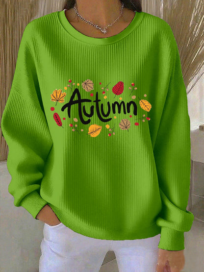 Women's casual autumn solid printed round neck sweatshirt
