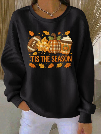 Women's Casual Autumn Pumpkin Season Textured Sweatshirt