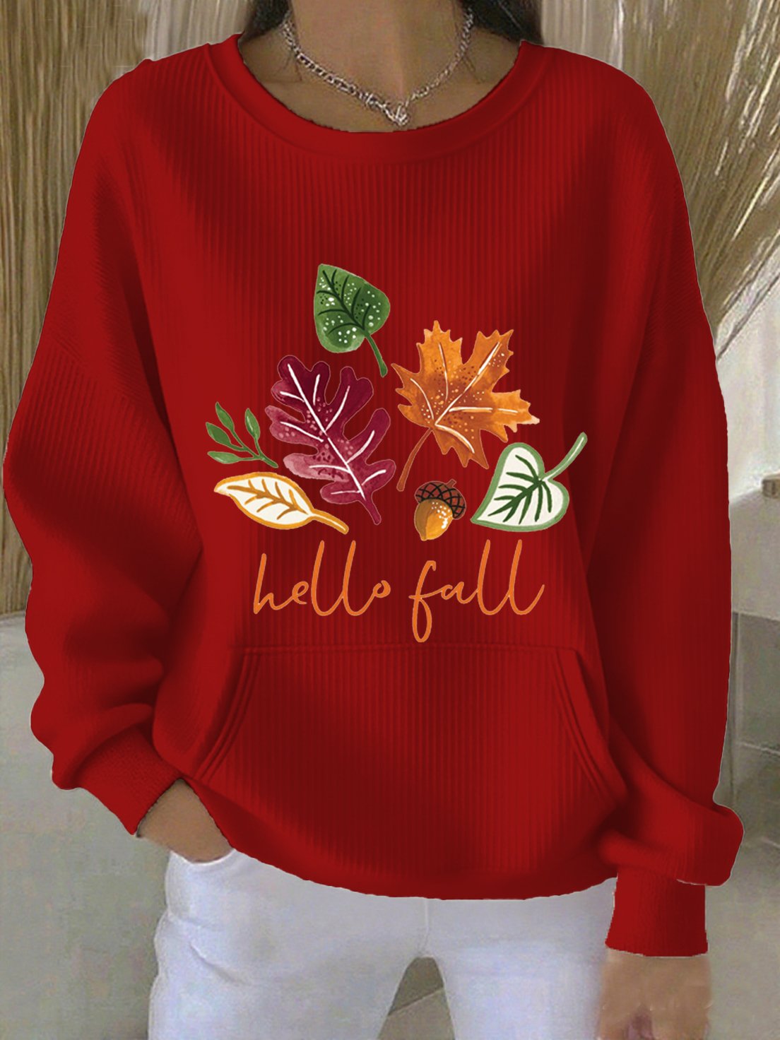 Women's casual autumn greetings printed round neck sweatshirt
