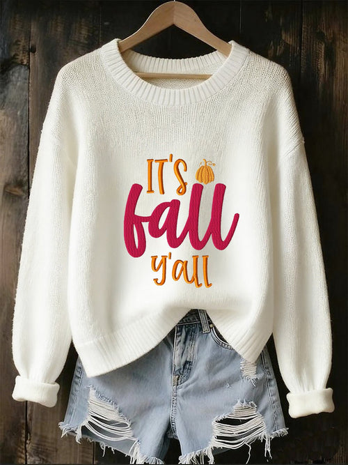 Women's casual autumn hello printed round neck knitwear