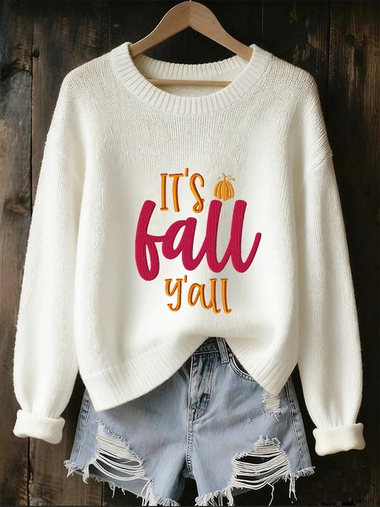 Women's casual autumn hello printed round neck knitwear
