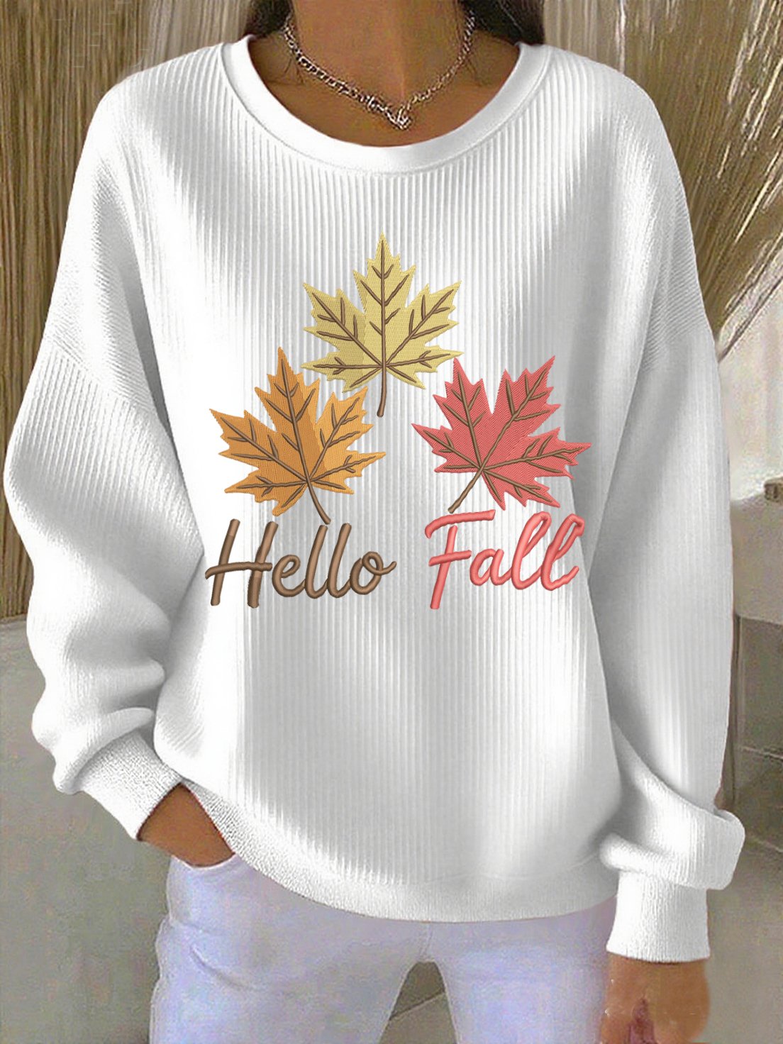 Women's casual autumn greetings printed round neck sweatshirt