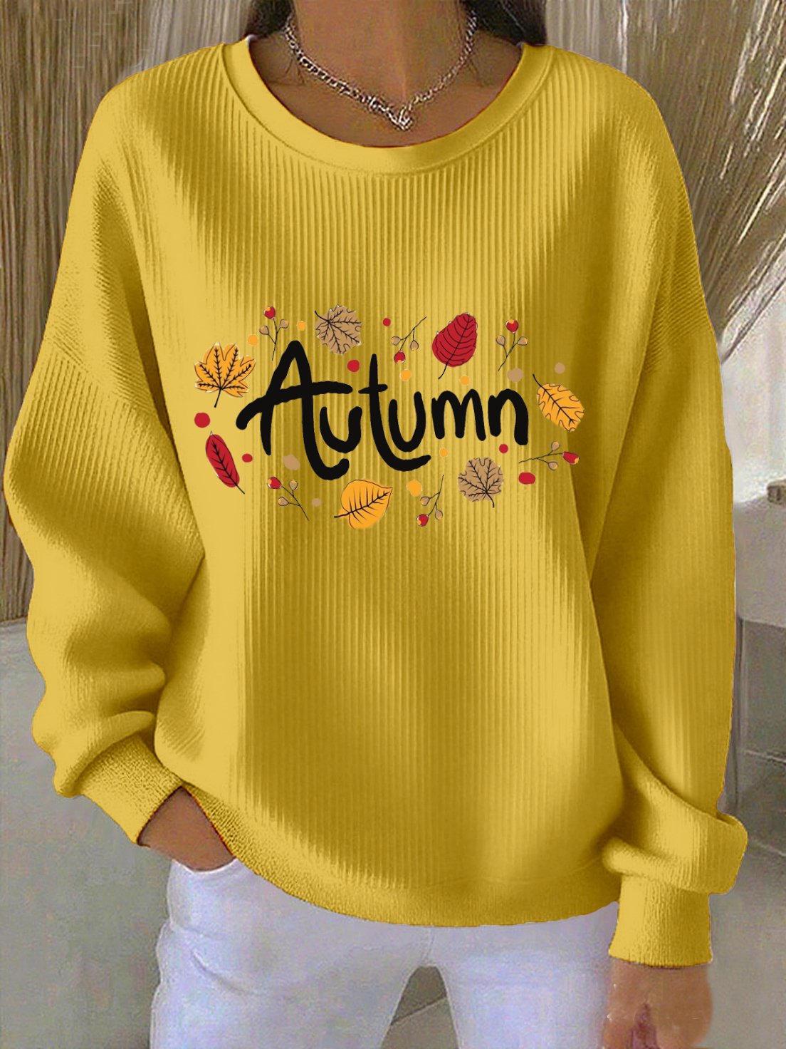 Women's casual autumn solid printed round neck sweatshirt