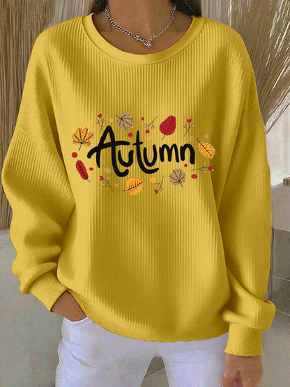 Women's casual autumn solid printed round neck sweatshirt