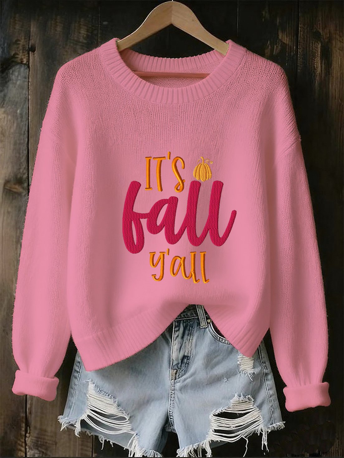 Women's casual autumn hello printed round neck knitwear