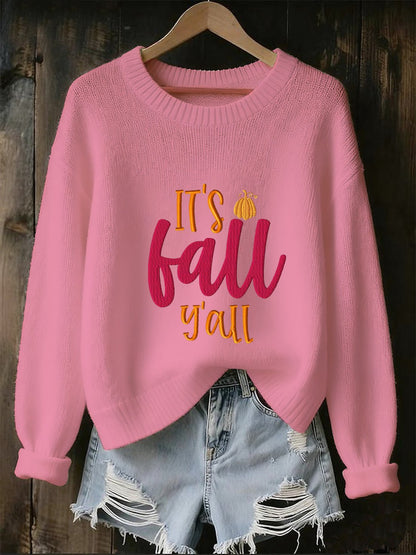 Women's casual autumn hello printed round neck knitwear