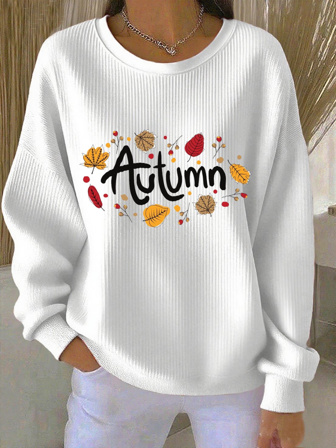 Women's casual autumn solid printed round neck sweatshirt