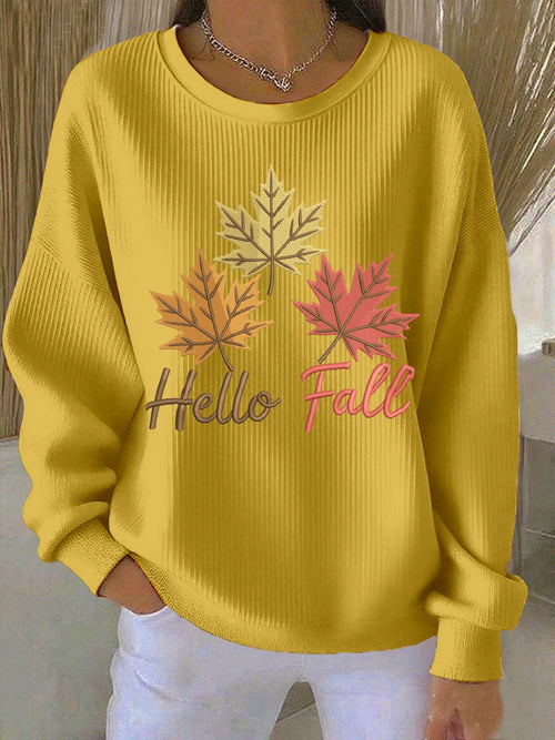 Women's casual autumn greetings printed round neck sweatshirt