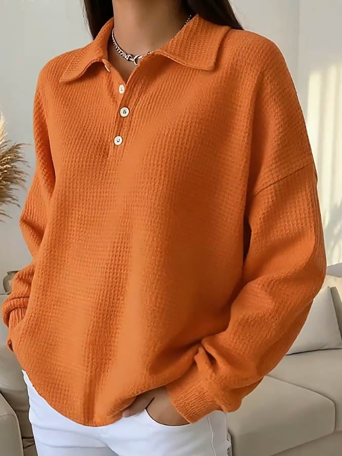Women'S Casual Loose Waffle Sweatshirt