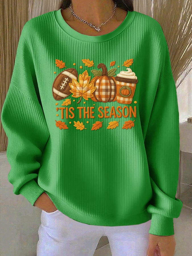 Women's Casual Autumn Pumpkin Season Textured Sweatshirt