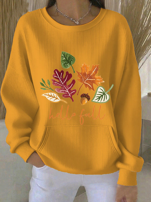 Women's casual autumn greetings printed round neck sweatshirt