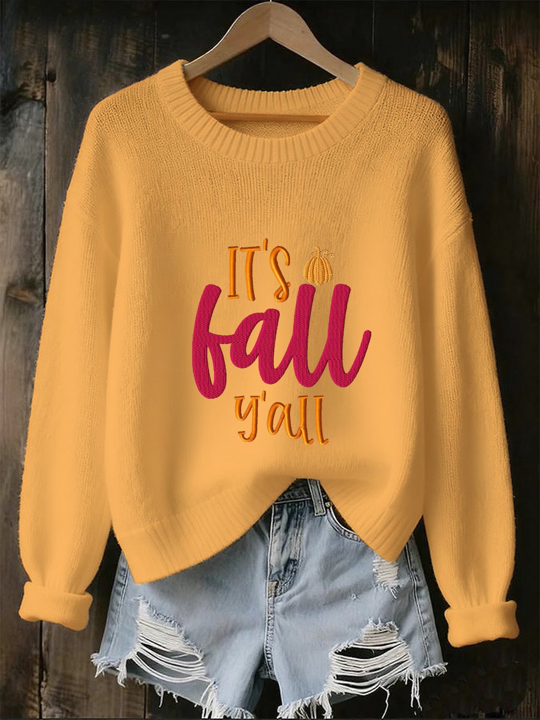 Women's casual autumn hello printed round neck knitwear