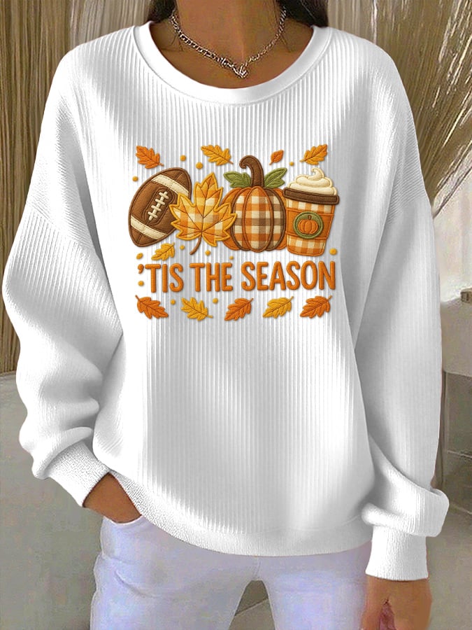 Women's Casual Autumn Pumpkin Season Textured Sweatshirt