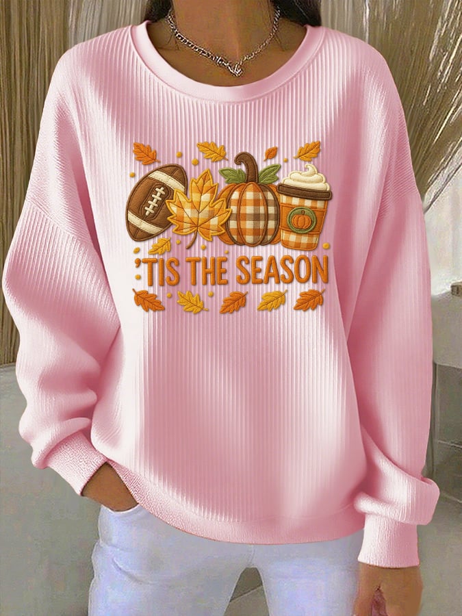 Women's Casual Autumn Pumpkin Season Textured Sweatshirt