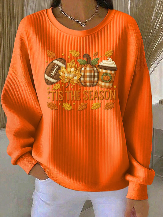 Women's Casual Autumn Pumpkin Season Textured Sweatshirt