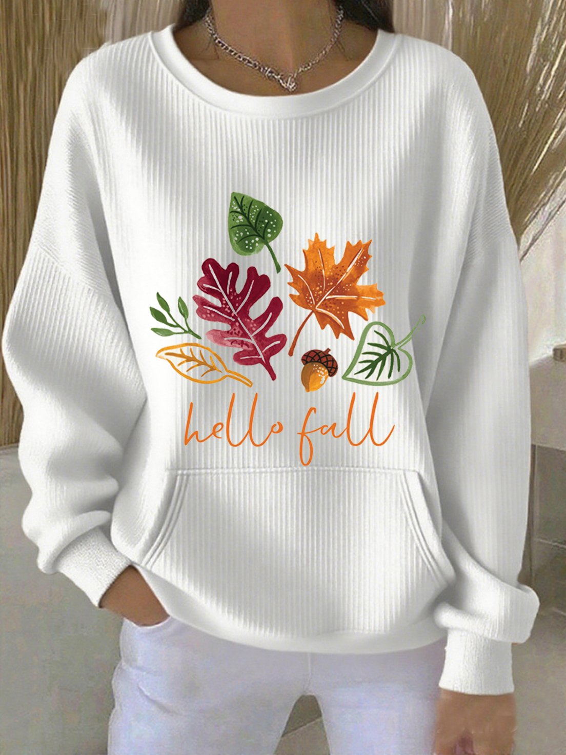 Women's casual autumn greetings printed round neck sweatshirt