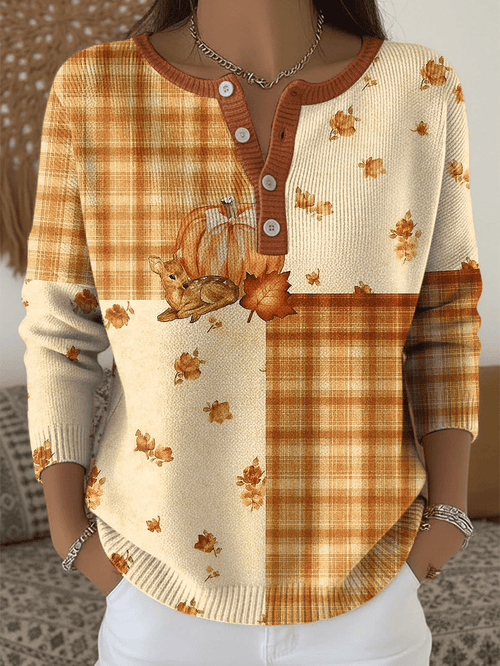 Women's Vintage Thanksgiving Print Sweater